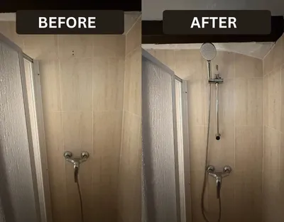 Shower mixer tap and shower column replacement — before and after