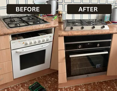 Freestanding cooker replaced with a built-in oven and hob — before and after