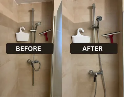 Shower riser rail, head and mixer tap replacement — before and after